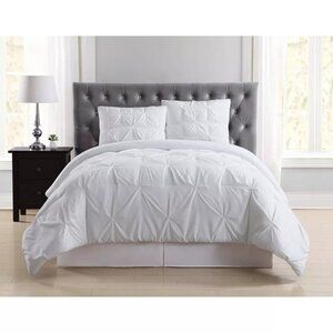 Truly Soft Everyday King Pleated Duvet Cover Set White: OEKO-TEX Certified